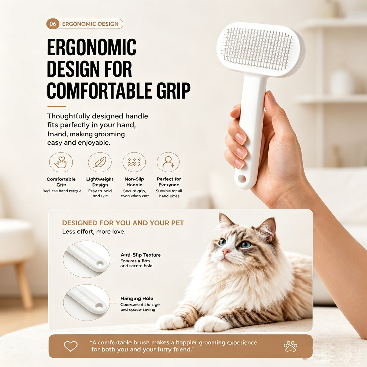 Self-cleaning slicker brush for cats, view 6