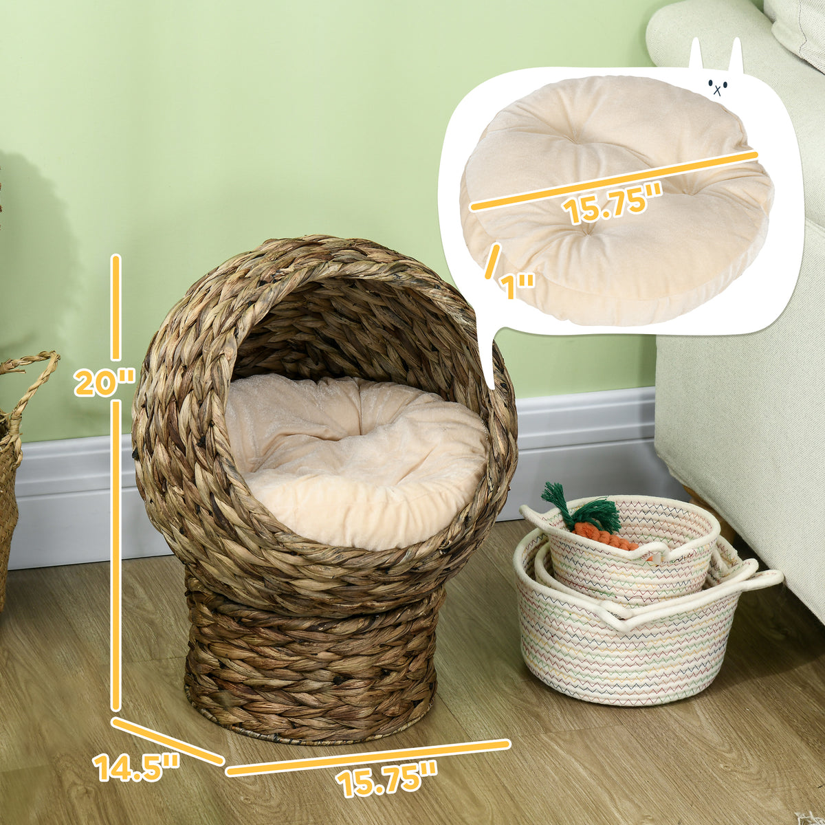 Handwoven elevated cat basket bed, view 5