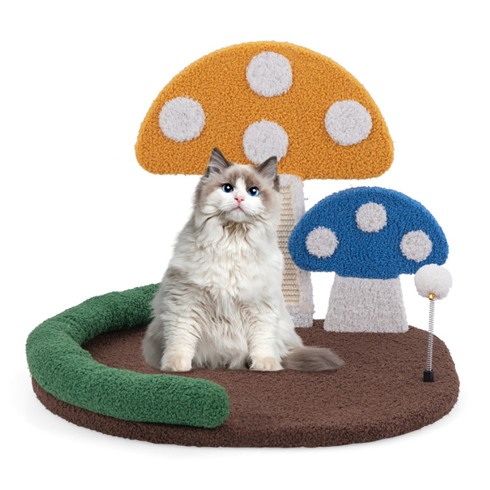 Mushroom cat bed with sisal scratcher, view 3