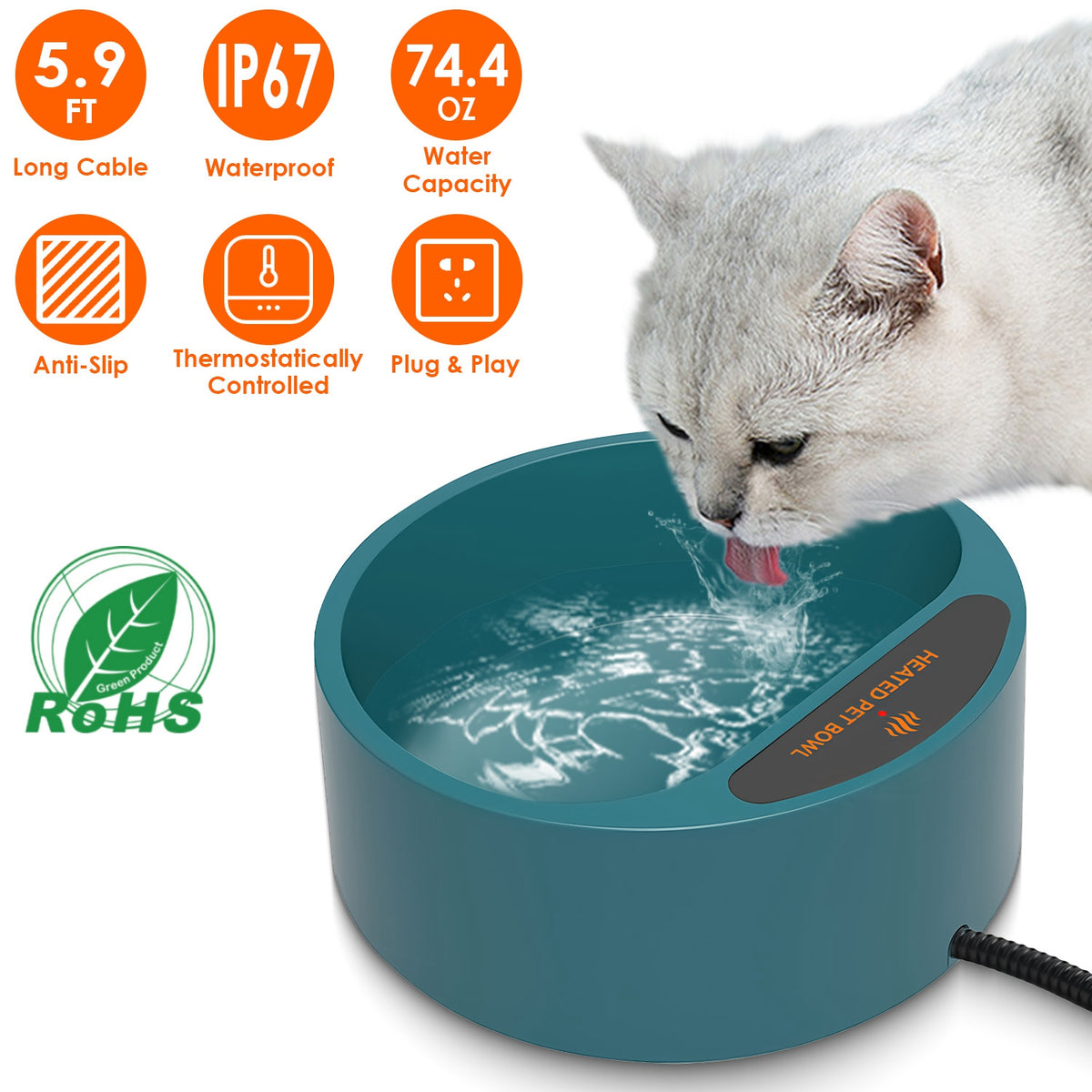 Heated pet water bowl, view 8