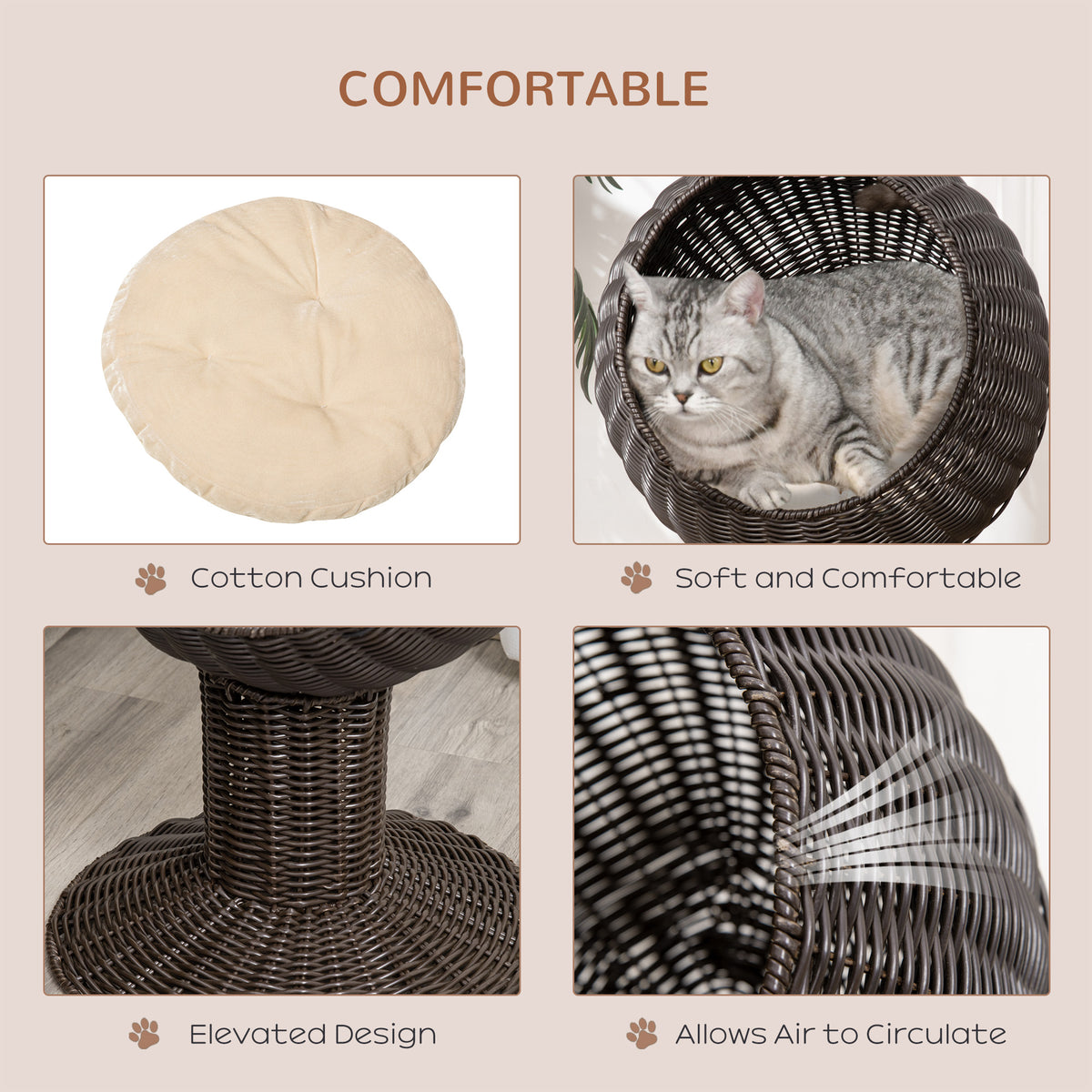 Elevated woven egg chair cat bed, view 2