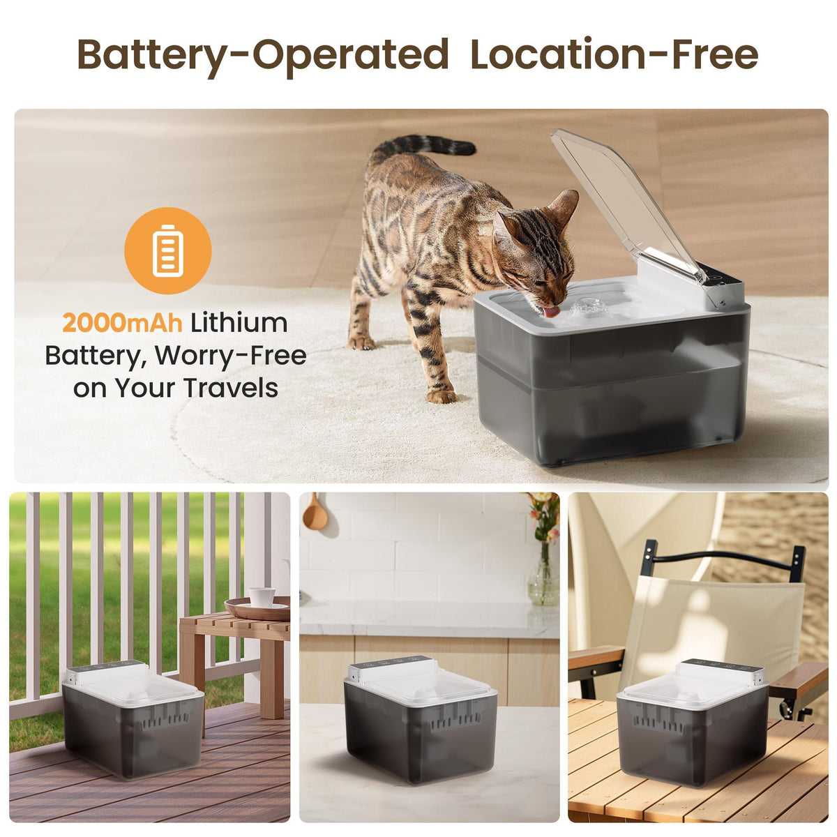 Cordless stainless steel cat water fountain, view 6
