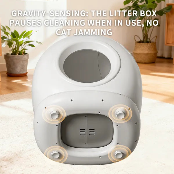 Weight sensing pauses cleaning while the box is in use
