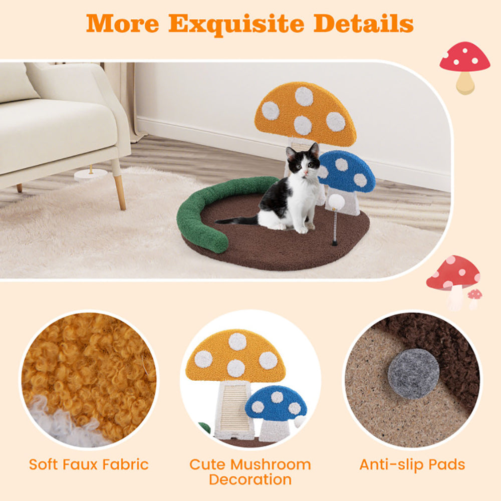 Mushroom cat bed with sisal scratcher, view 6