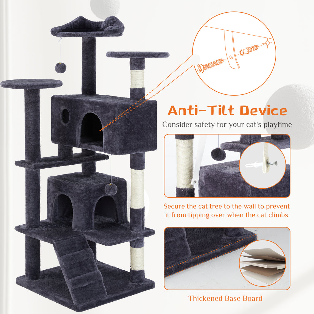 Anti-tip strap secures the cat tree to the wall