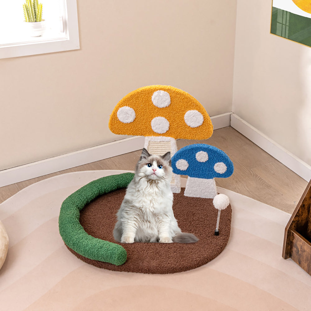 Mushroom cat bed with sisal scratcher by MewMallow