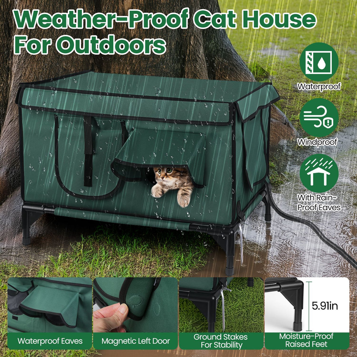 Heated waterproof outdoor cat house, view 2