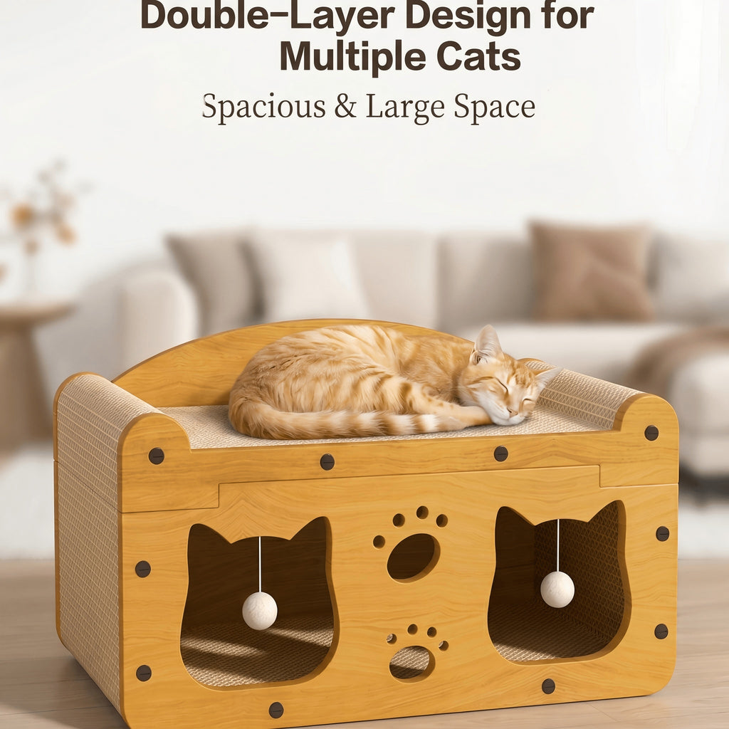 2-tier cardboard cat scratcher house by MewMallow
