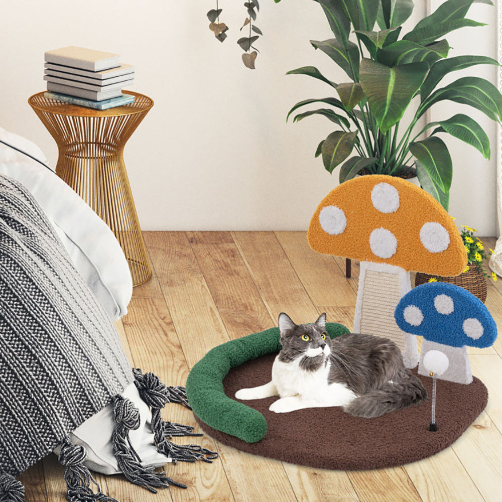Mushroom cat bed with sisal scratcher, view 7