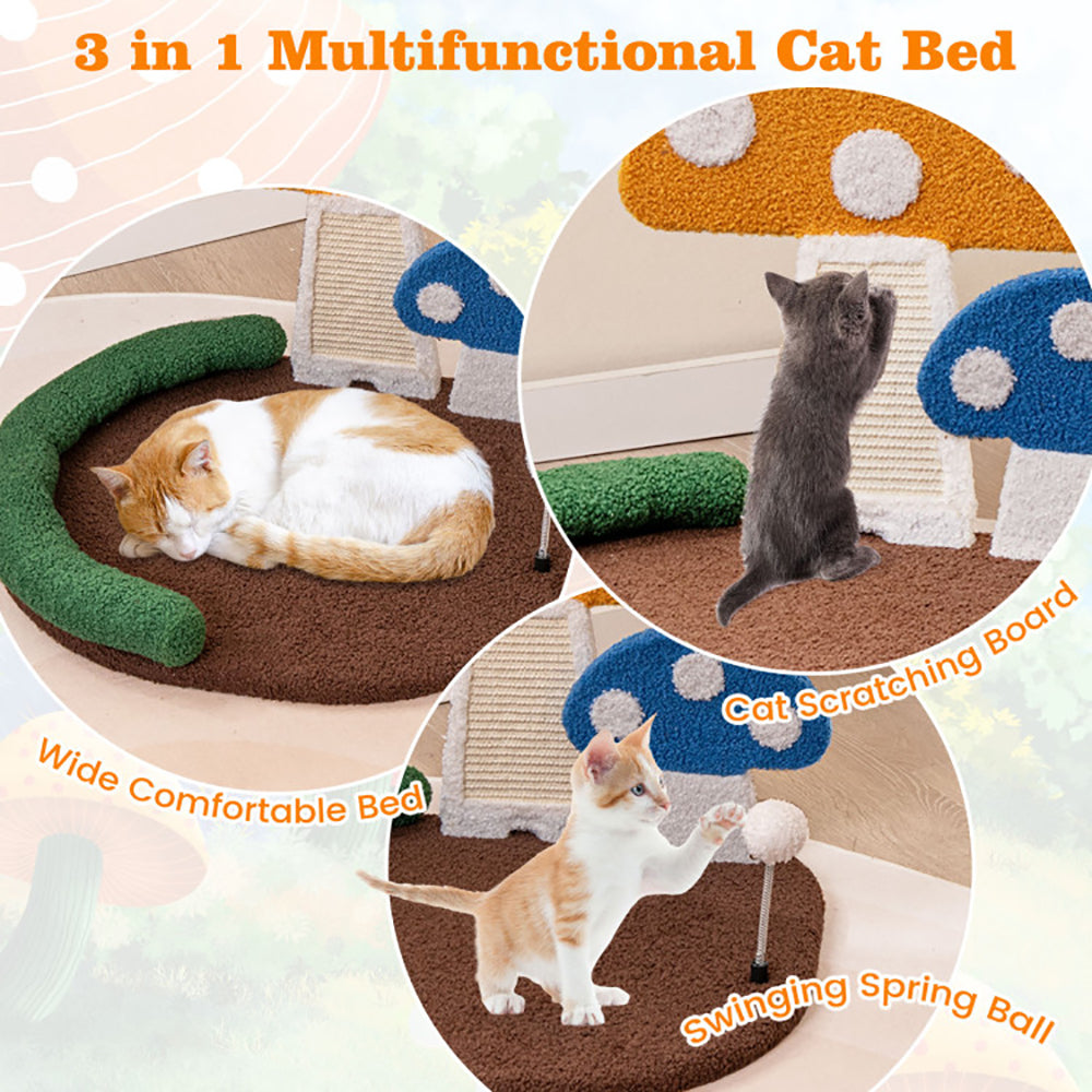 Mushroom cat bed with sisal scratcher, view 5