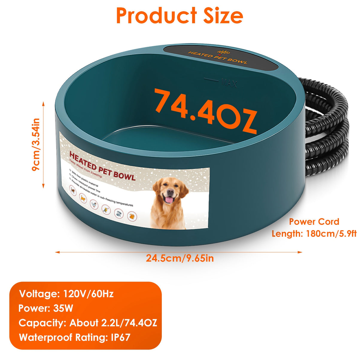 Heated pet water bowl, view 10