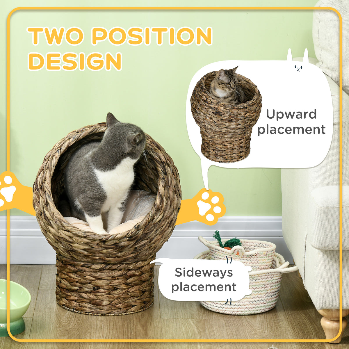 Handwoven elevated cat basket bed, view 7