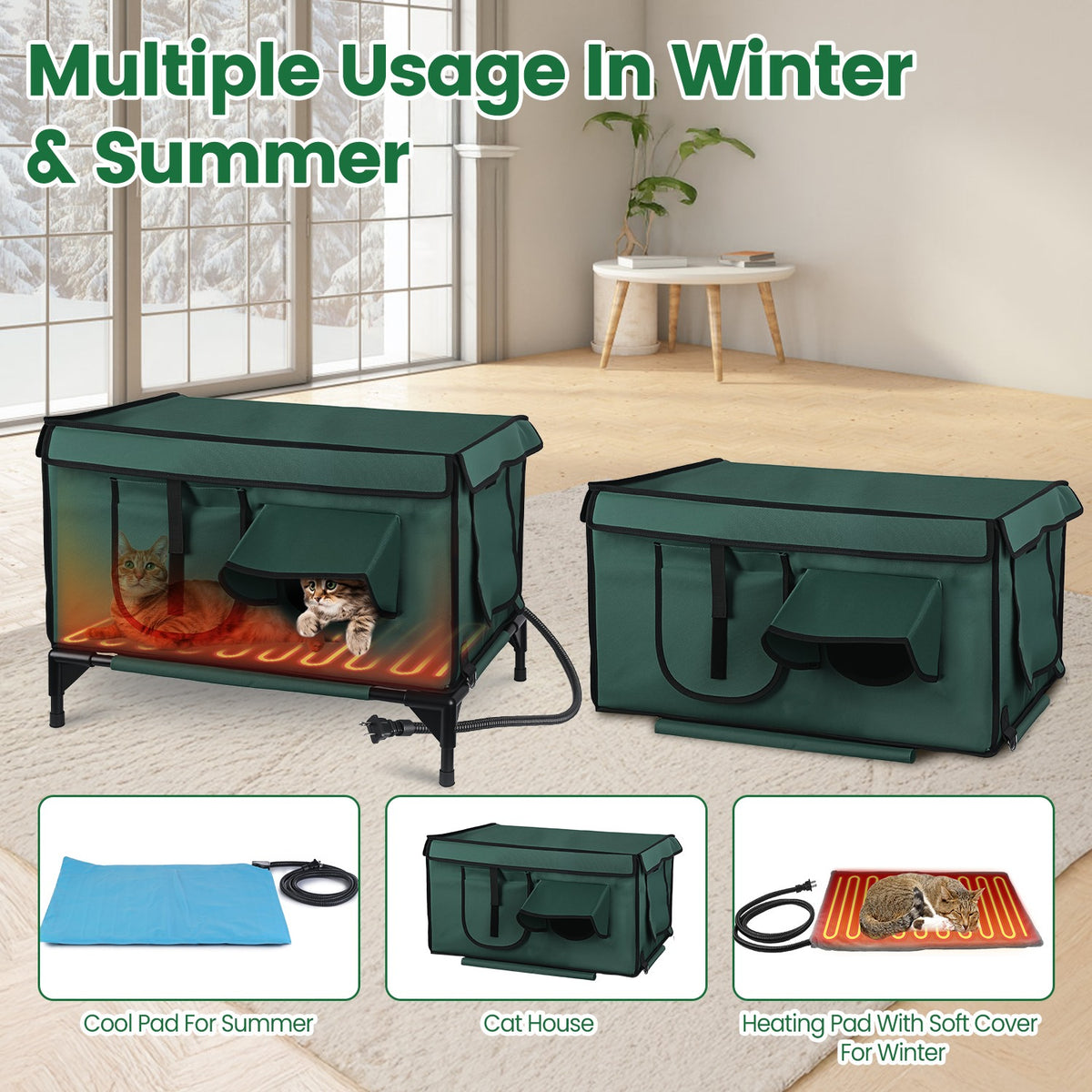 Heated waterproof outdoor cat house, view 6