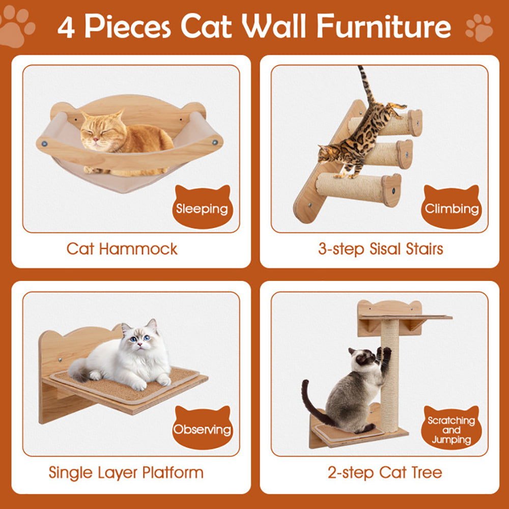 4 pieces: hammock, 3-step sisal stairs, platform, 2-step cat tree