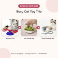 Busy Cat Toy Trio bundle: windmill toy, felt puzzle box and smart rolling ball