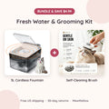 Fresh Water & Grooming Kit bundle: cordless cat water fountain plus self-cleaning brush