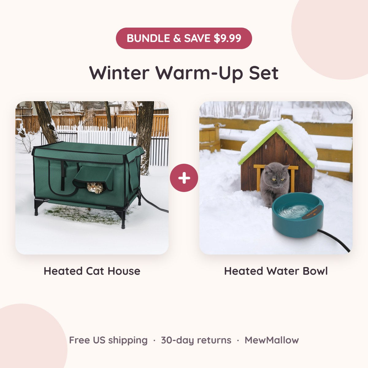 Winter Warm-Up Set bundle: heated outdoor cat house plus heated water bowl