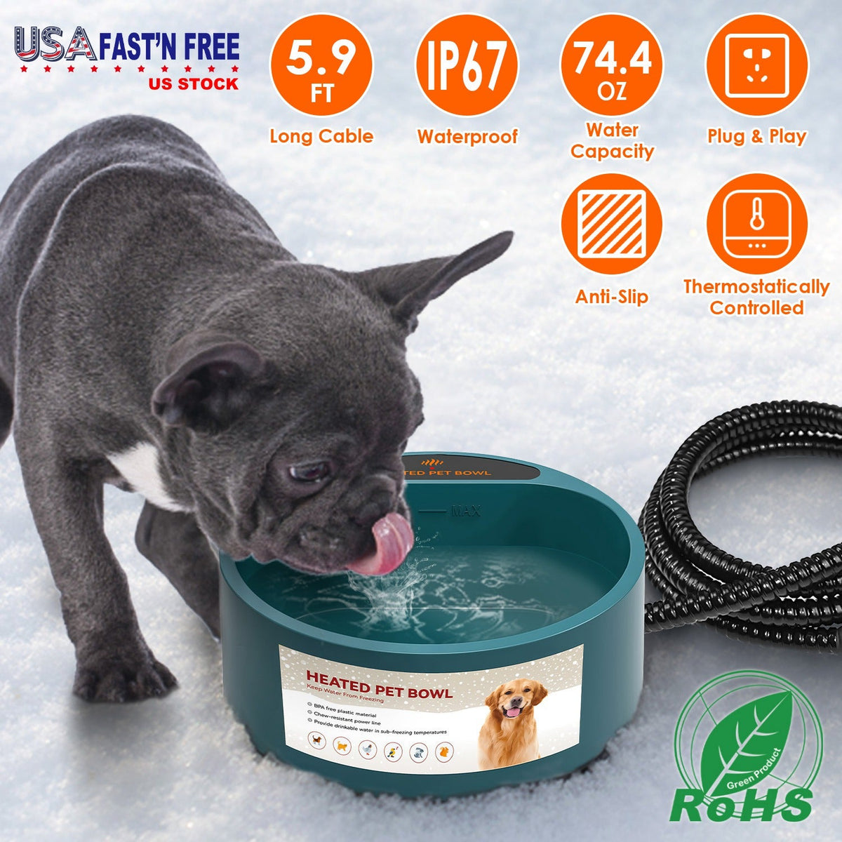 Heated pet water bowl