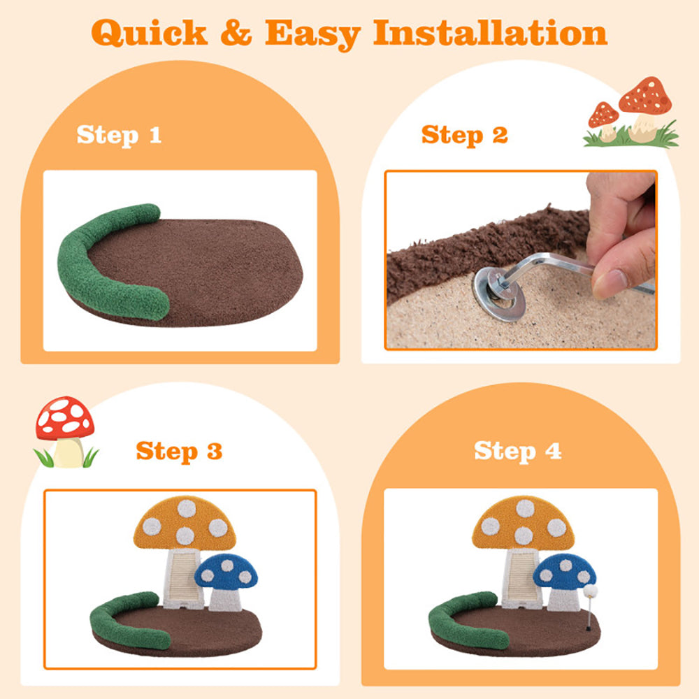 Mushroom cat bed with sisal scratcher, view 4