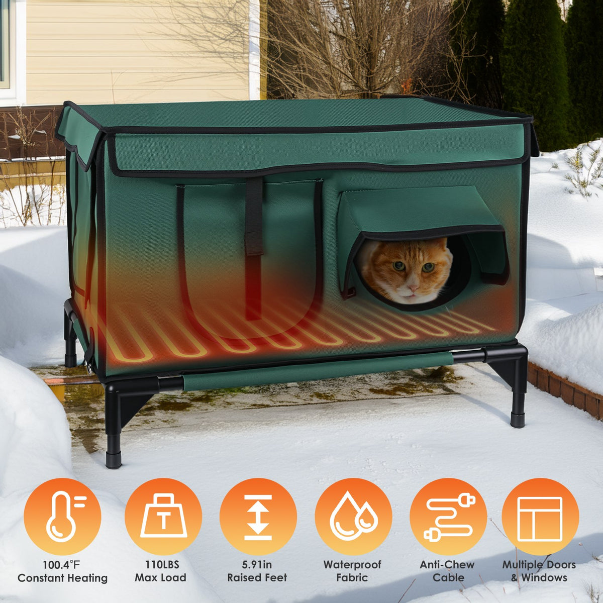 Heated waterproof outdoor cat house, view 3
